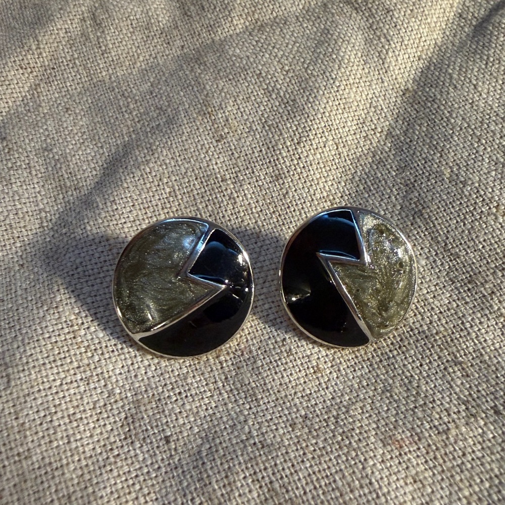 Trifari Black and Silver Geometric Earrings
